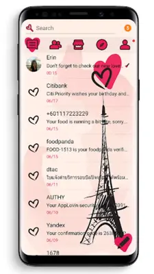 SMS Theme Love Paris - pink android App screenshot 6